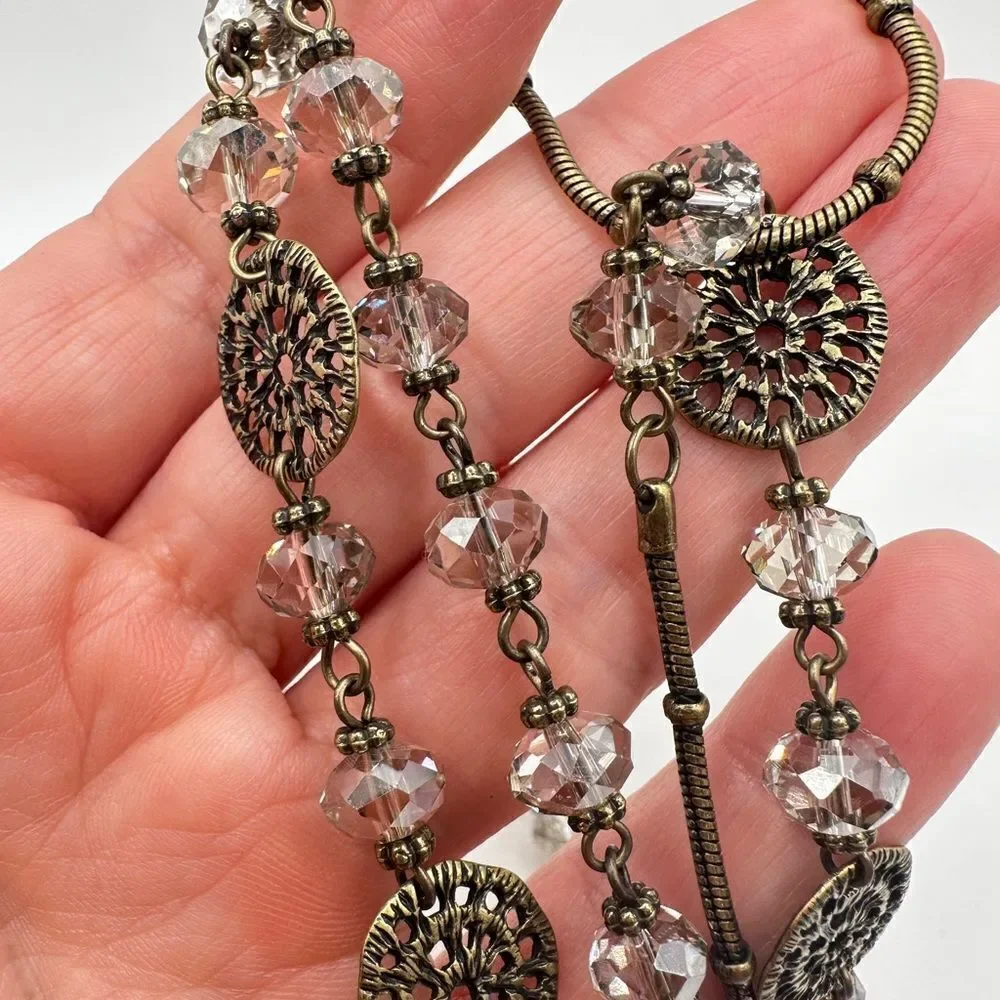 36” brass tone metal with glass‎ crystal beads, necklace!